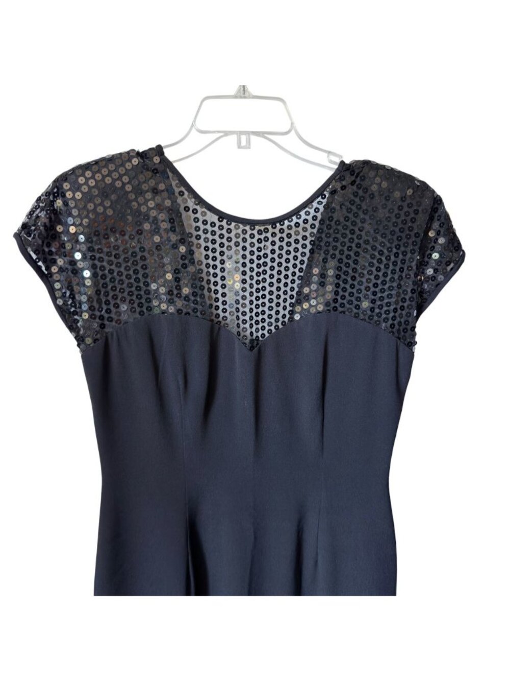 Donna Ricco Cocktail Dress Size 8 Black Sheer Top Sequins Cap Sleeve Above Knee - Picture 2 of 16